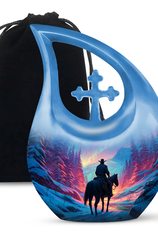 Colorful Cowboy Landscape Funeral Urn - Artistic Cowboy Cremation Urn For Men