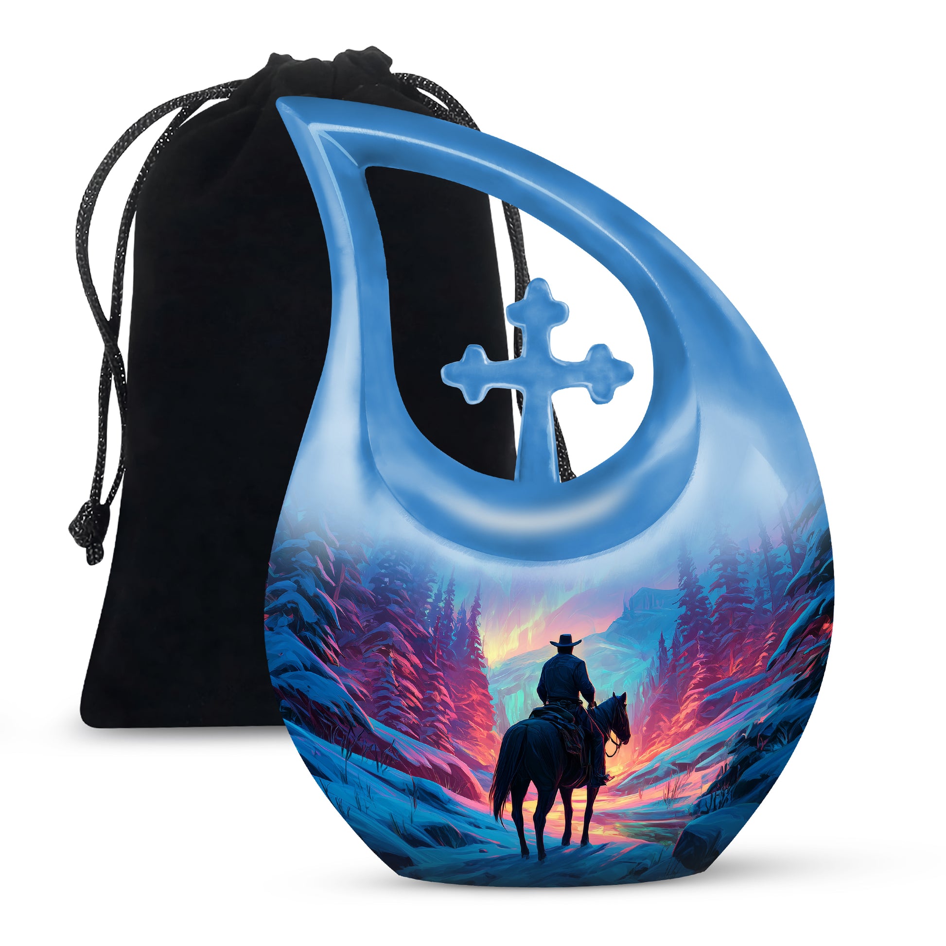 Colorful Cowboy Landscape Funeral Urn - Artistic Cowboy Cremation Urn For Men