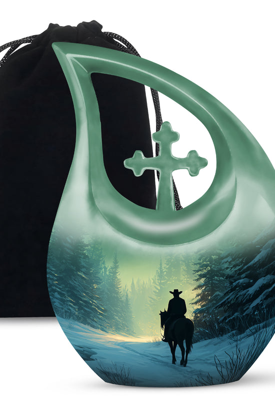 Cowboy in Snow Urn - Beautiful Sunrise Cremation Urns For Human Ashes
