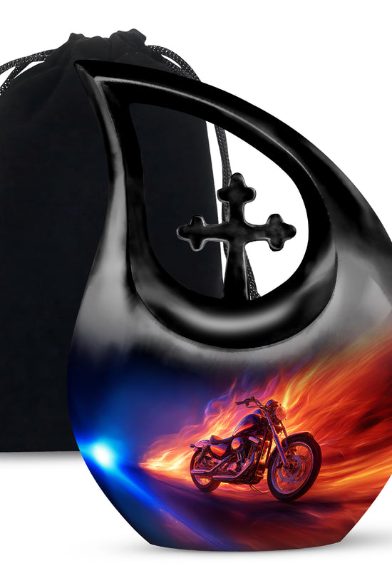 Flaming Motorcycle Urn - Biker Cremation Urn For Human Ashes