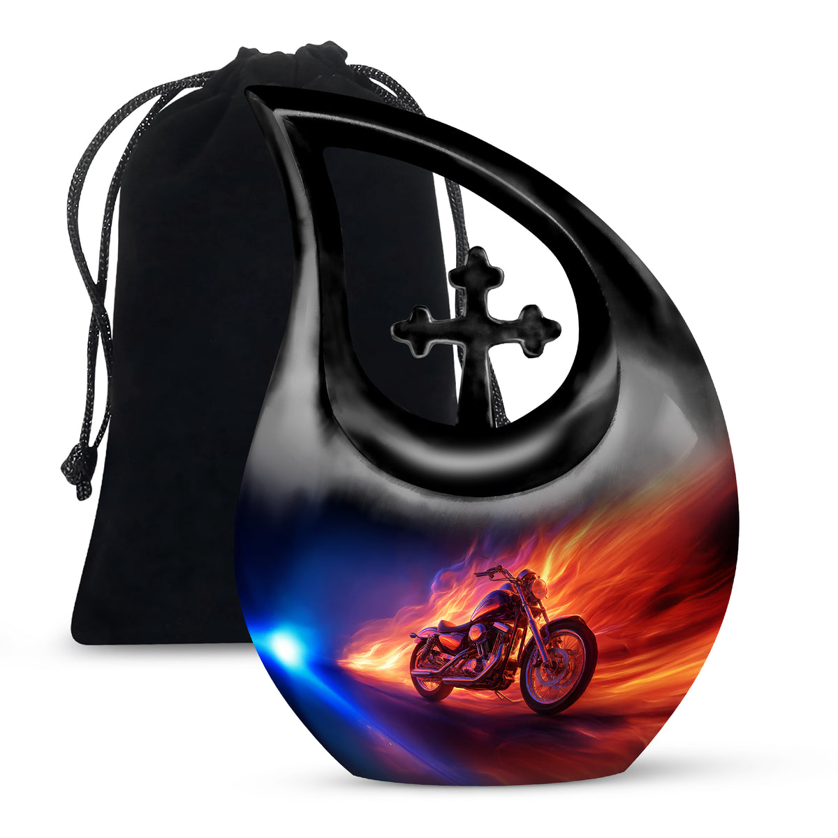 Flaming Motorcycle Urn - Biker Cremation Urn For Human Ashes
