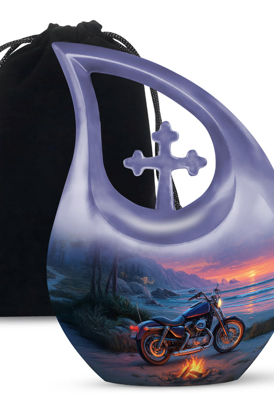 Sunset Beach Motorcycle Cremation Urn - Bonfire Memorial Urn For Dad