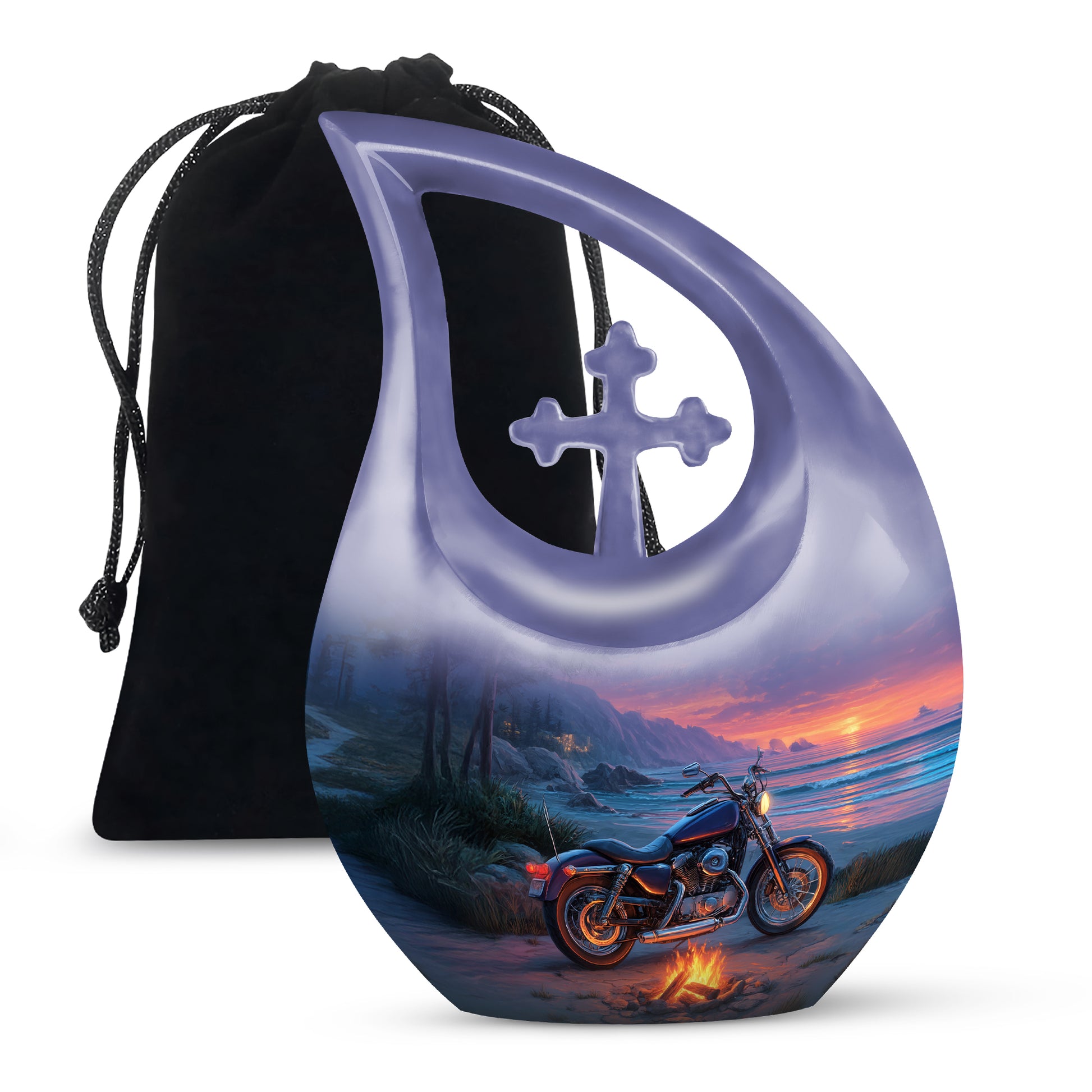 Sunset Beach Motorcycle Cremation Urn - Bonfire Memorial Urn For Dad