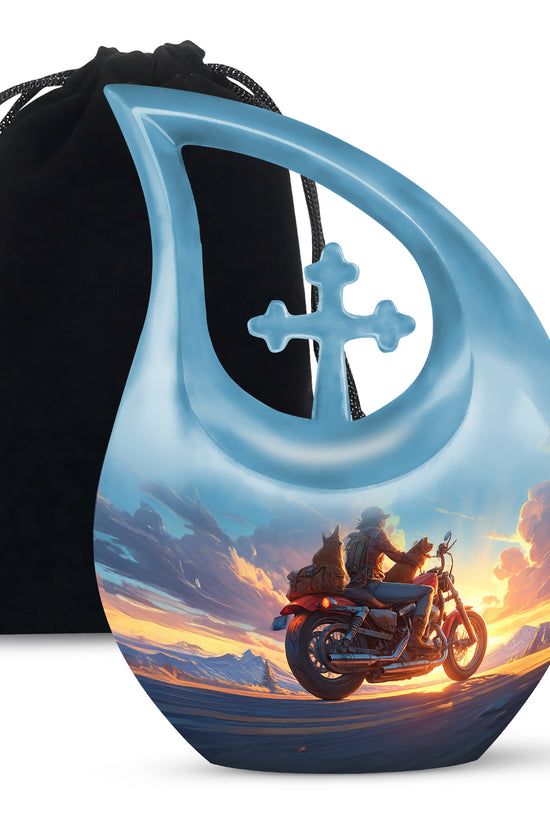 Sunset Bike Ride Memorial Urn - Beautiful Mountain Funeral Urn For Men
