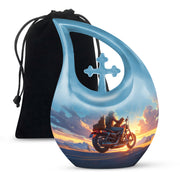 Sunset Bike Ride Memorial Urn - Beautiful Mountain Funeral Urn For Men