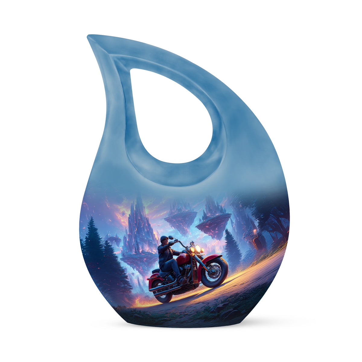 Blue Resounding Bike Memorial Urn for Ashes - 10-inch, 200 cu in - Karyliz