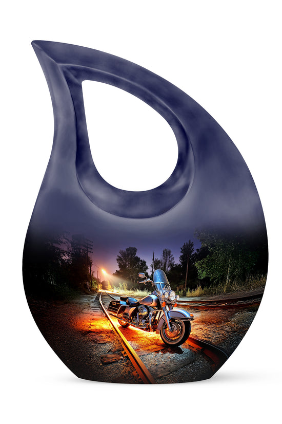 Blue Breathtaking Bike Memorial Urn for Ashes - 10-inch, 200 cu in - Karyliz