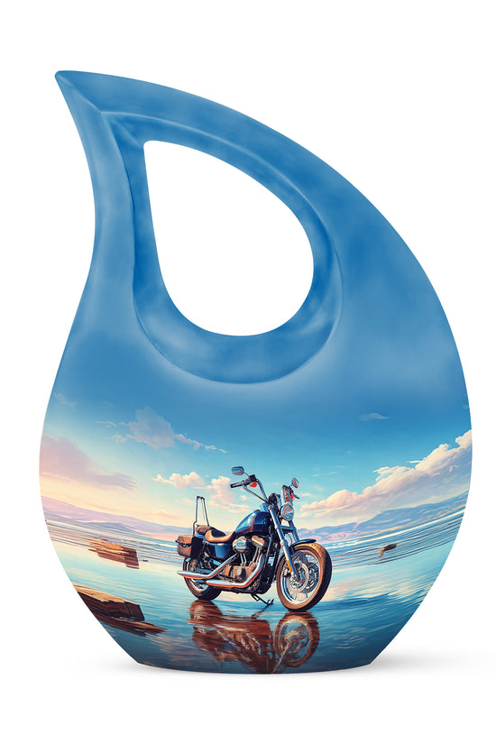 Personalized Blue Revered Bike Cremation Urns for Human Ashes - 10-inch, 200 cu in - Karyliz
