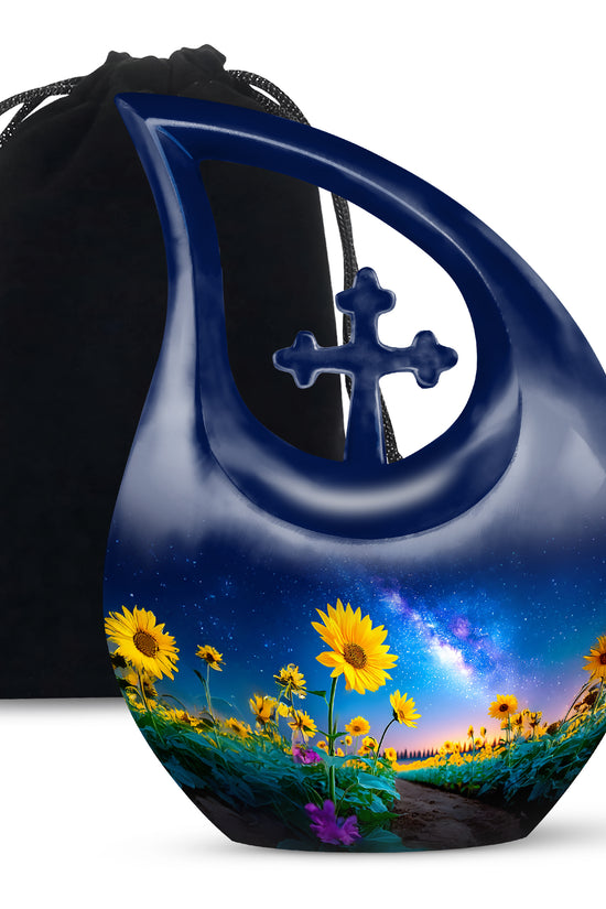 Sunflower Field Cremation Urn - Galaxy Theme Memorial Urn For Ashes
