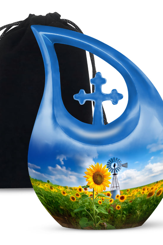 Beautiful Sunflower Farm Urn - Windmill Cremation Urn For Adults Ashes