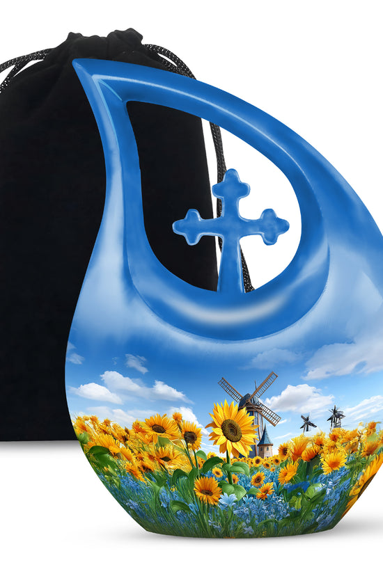 Sunflower Garden Funeral Urn - Blue Sky Memorial Urn For Adult Male & Female Ashes