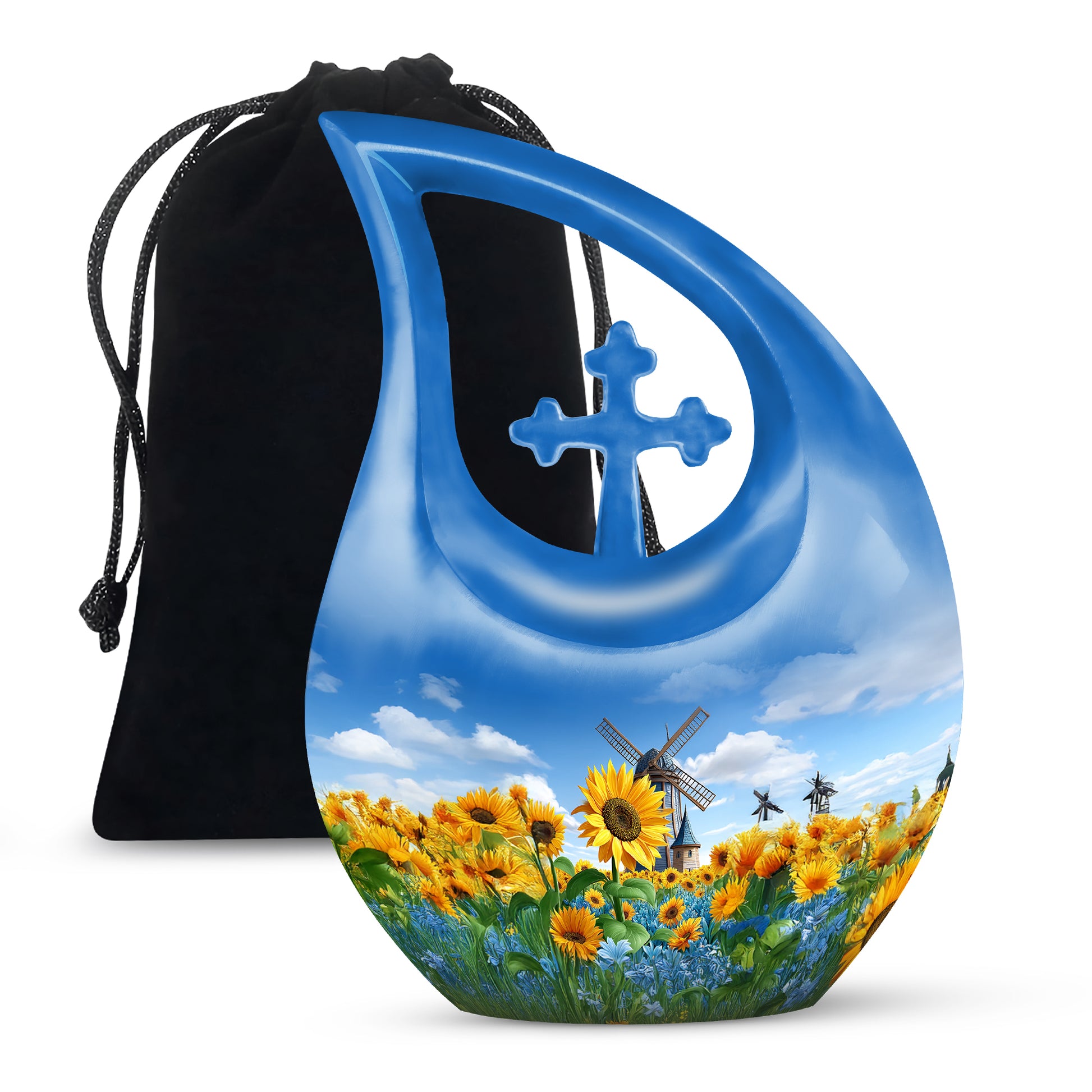 Sunflower Garden Funeral Urn - Blue Sky Memorial Urn For Adult Male & Female Ashes