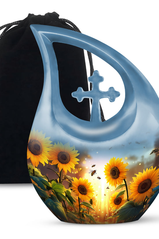 Sunflower Bee Memorial Urn - Sunset Cremation Urn For Ashes