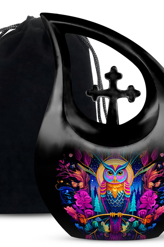 Colorful Owl Memorial Urn - Artistic Cremation Urn For Ashes
