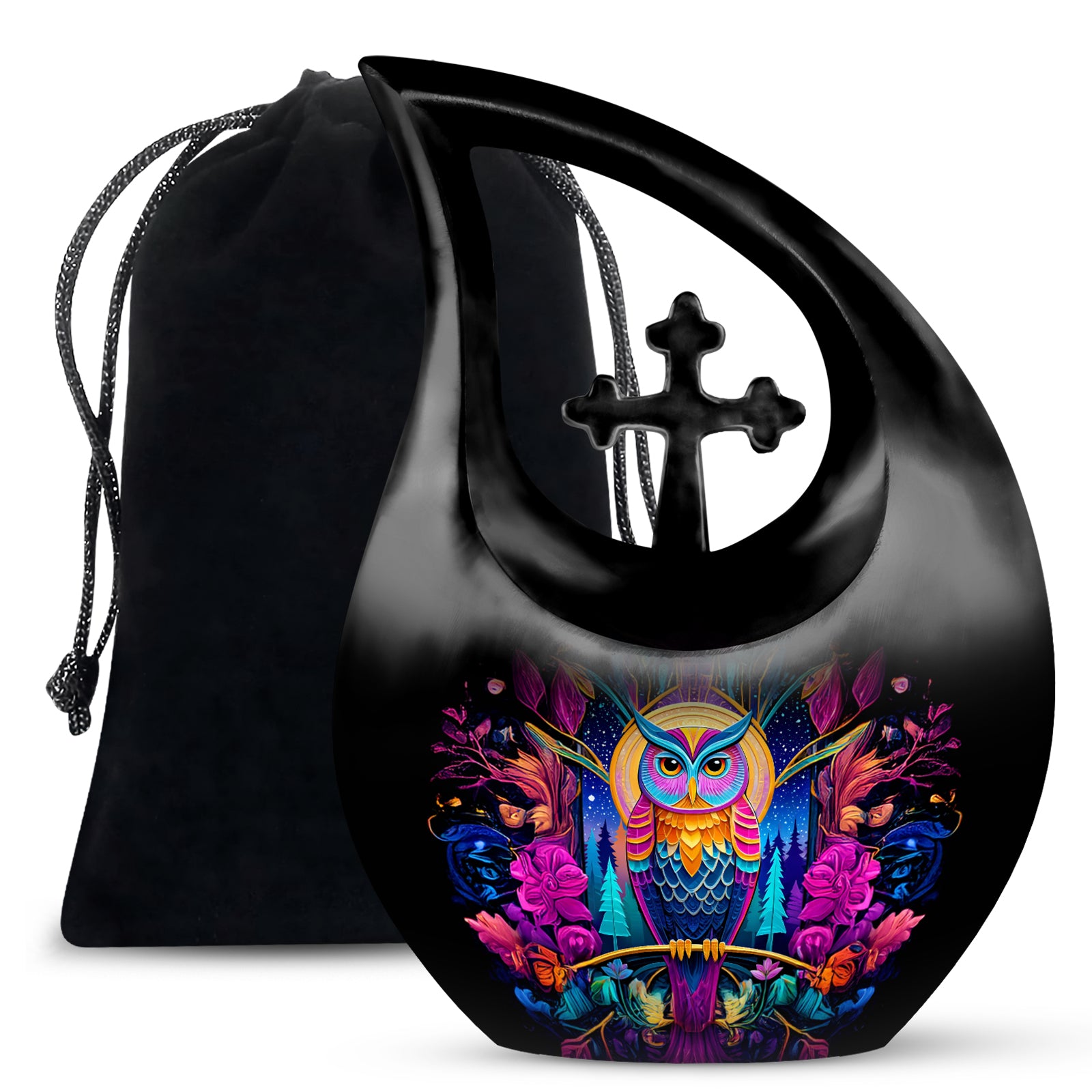 Colorful Owl Memorial Urn - Artistic Cremation Urn For Ashes