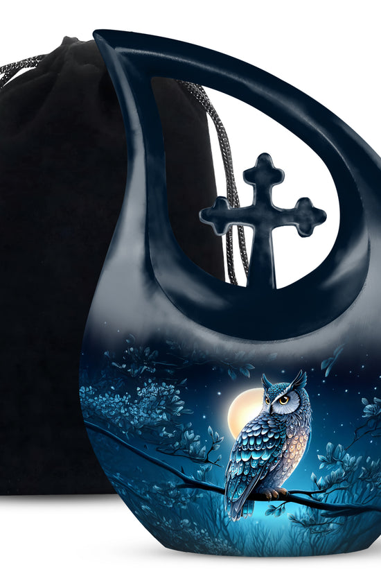 Blue Night Owl Memorial Urn - Decorative Urn For Male & Female