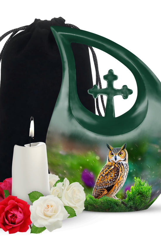 Owl Funeral Urn For Ashes - Green Nature Cremation Urn