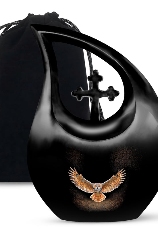 Owl Cremation Urn - Black Memorial Urn For Human Ashes