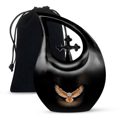 Owl Cremation Urn - Black Memorial Urn For Human Ashes