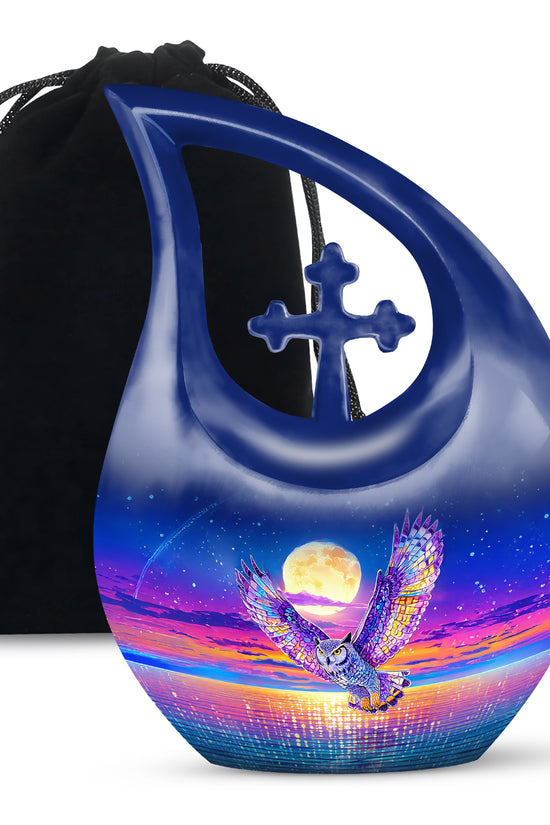 Colorful Owl Funeral Urn - Moonlight Memorial Urn For Loved Ones