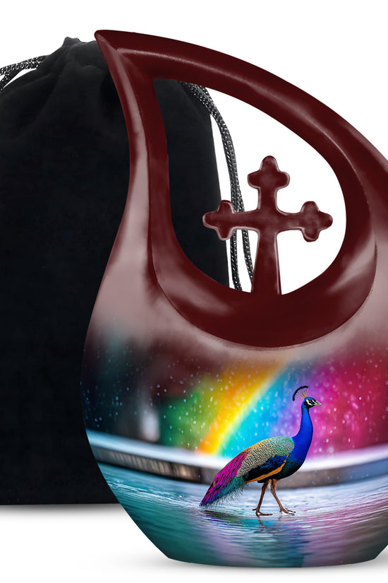 Peacock Rainbow Memorial Urn - Colorful Cremation Urn For Burial