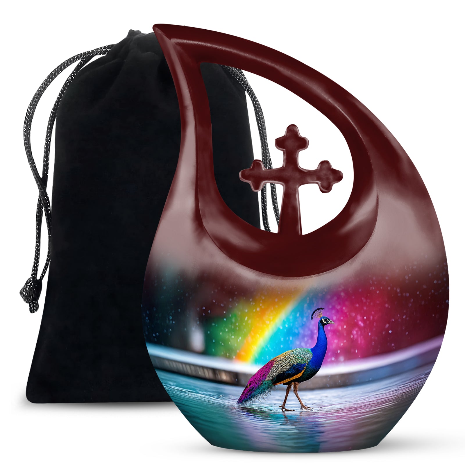Peacock Rainbow Memorial Urn - Colorful Cremation Urn For Burial