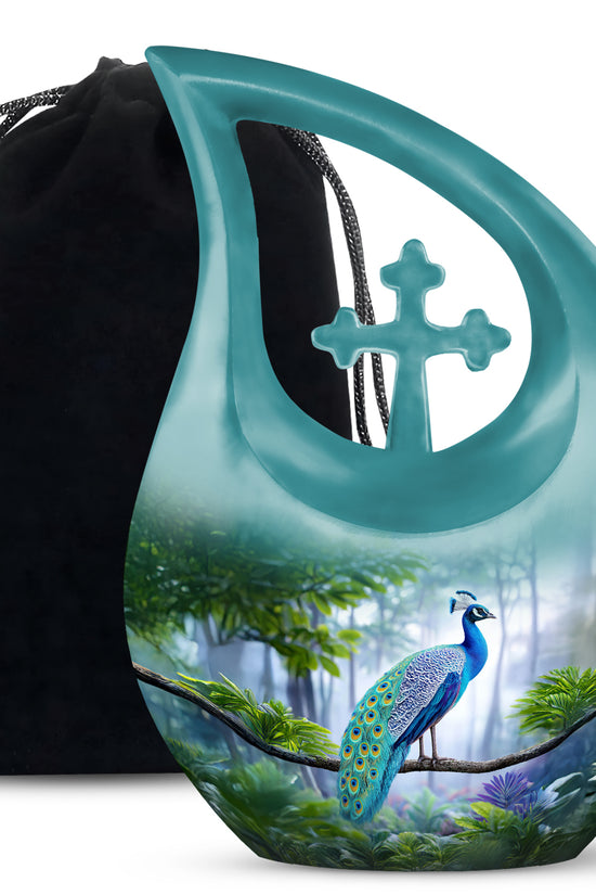 Forest Peacock Memorial Urn - Nature Cremation Urn For Human Ashes
