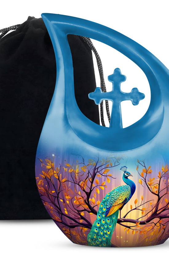 Autumn Peacock Funeral Urn - Elegant Memorial Urn For Adult Ashes
