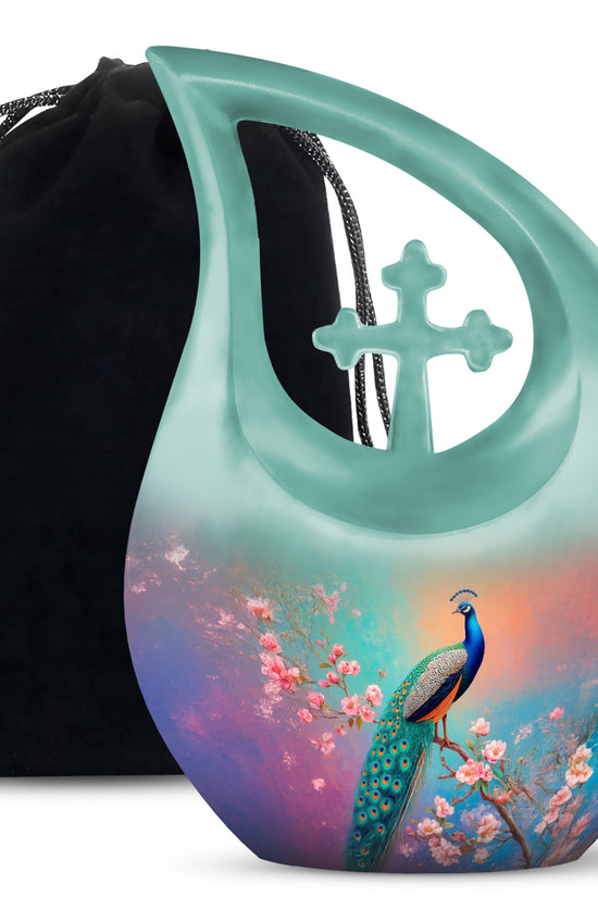 Cherry Blossom Peacock Cremation Urn - Beautiful Funeral Urn For Mom