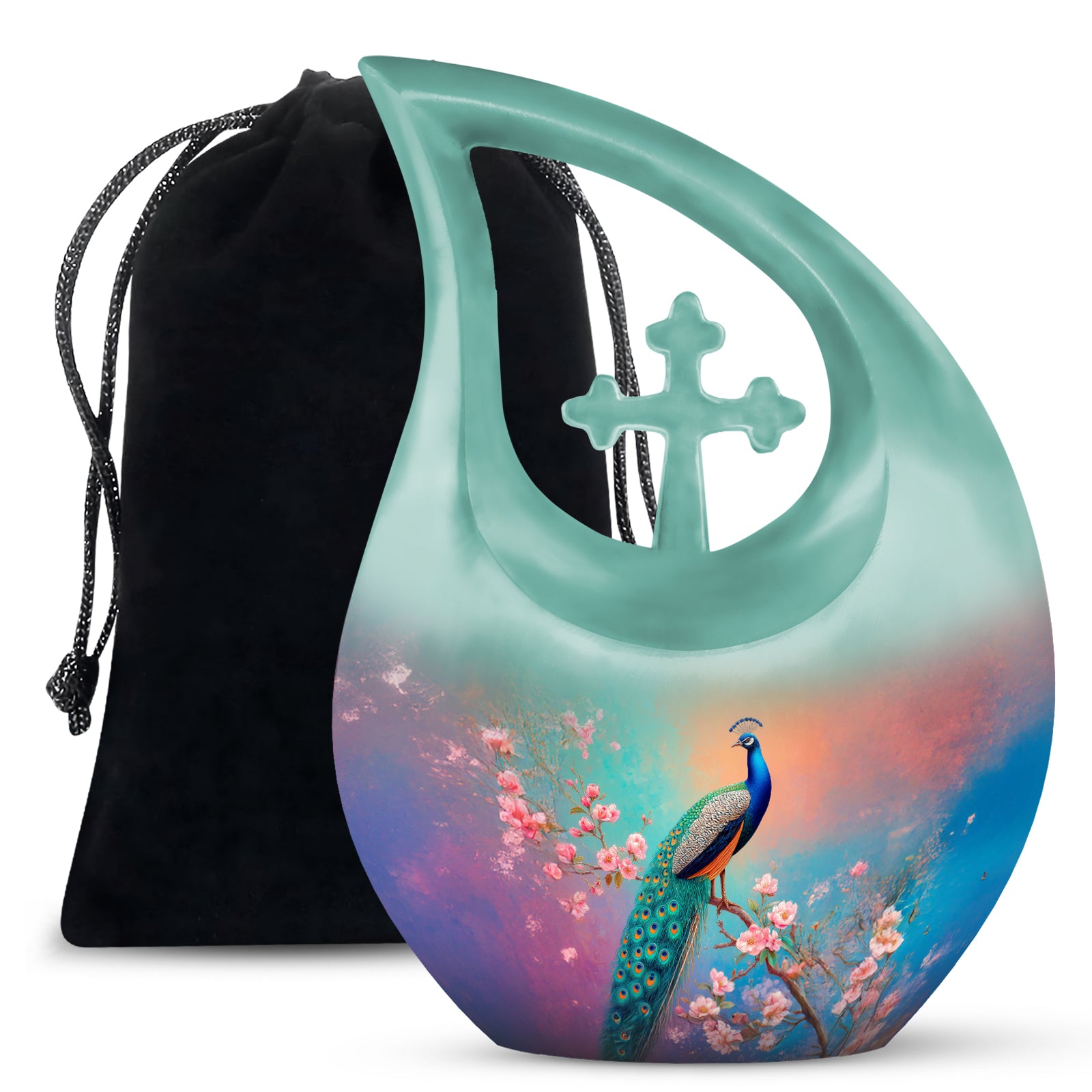 Cherry Blossom Peacock Cremation Urn - Beautiful Funeral Urn For Mom