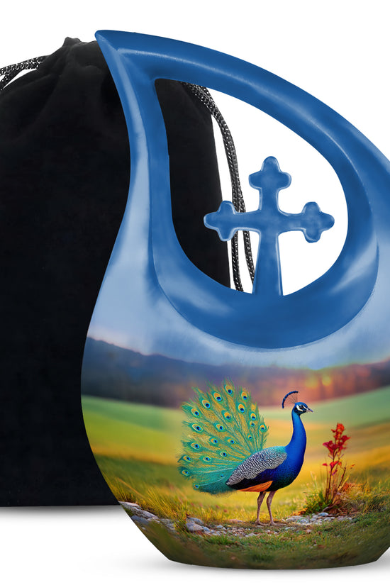 Sunset Peacock Memorial Urn - Elegant Cremation Urn For Loved Ones