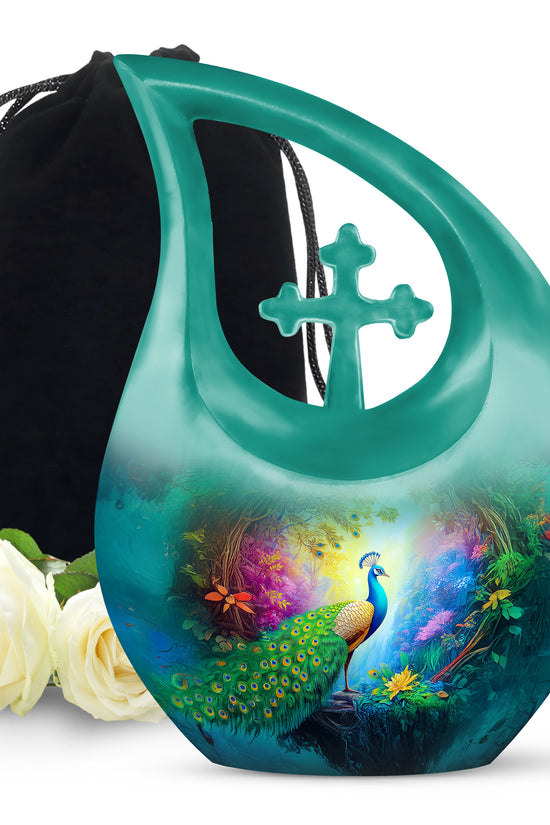 Beautiful Peacock Memorial Urn - Nature Funeral Urn For Ashes Adult