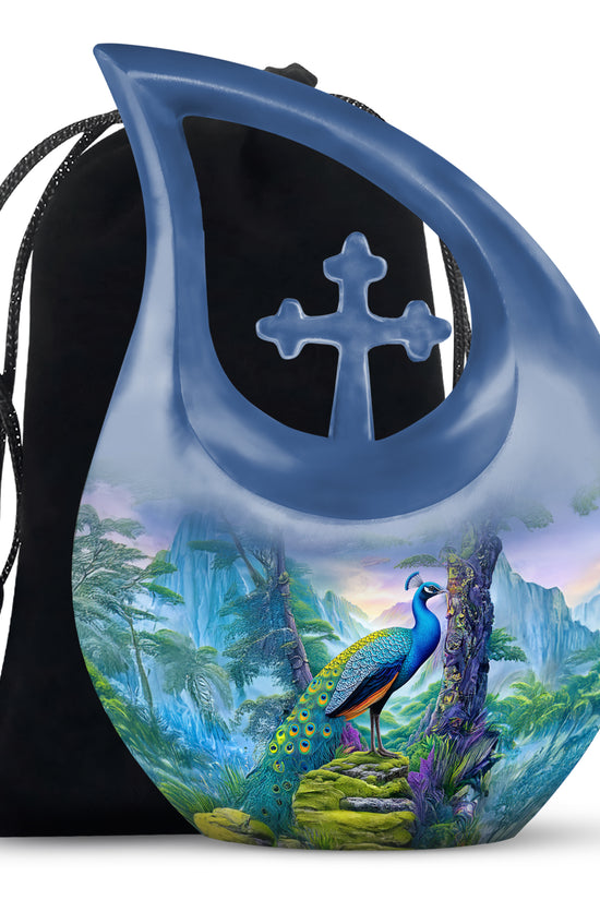 Peacock Mountain Memorial Urn - Scenic Nature Cremation Urn For Ashes