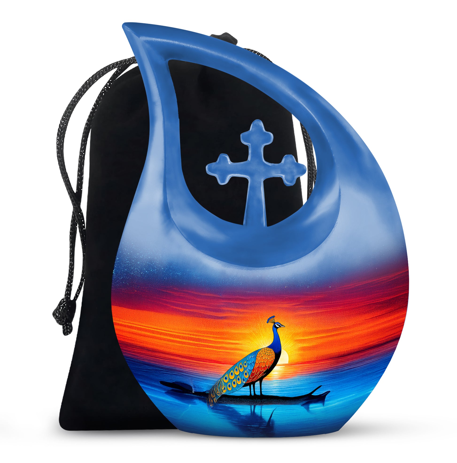 Peacock Sunset Memorial Urn - Artistic Cremation Urn For Burial