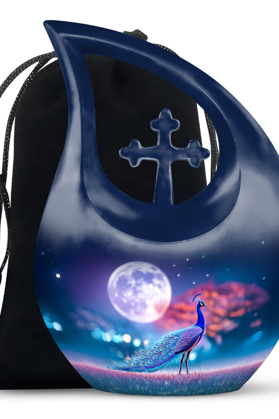 Beautiful Peacock Funeral Urn - Moonlight Theme Cremation Urn For Human Ashes