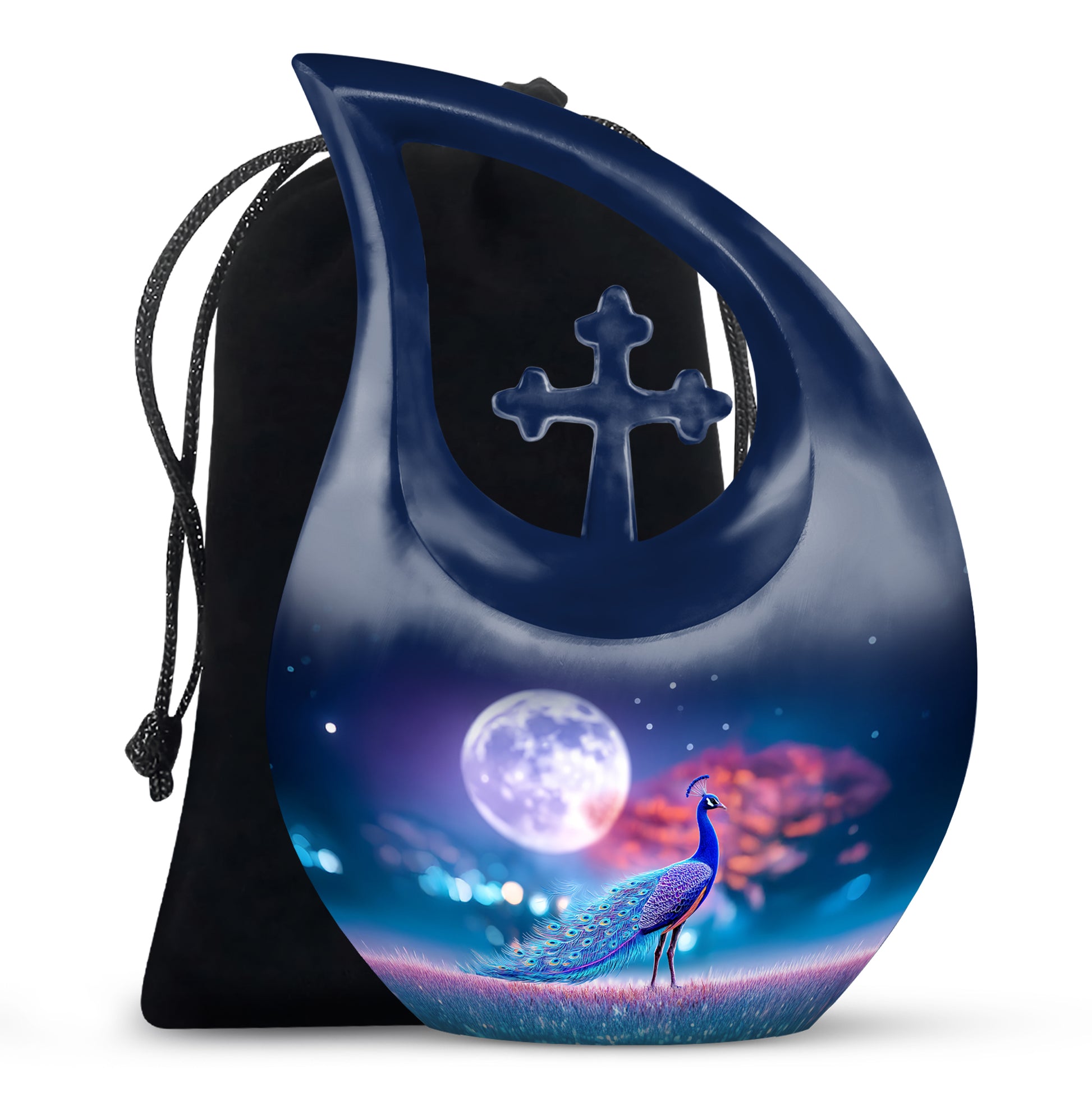 Beautiful Peacock Funeral Urn - Moonlight Theme Cremation Urn For Human Ashes