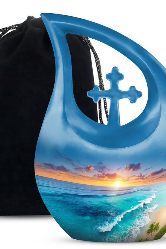 Blue Ocean Waves Funeral Urn For Ashes - Urn For Men & Women