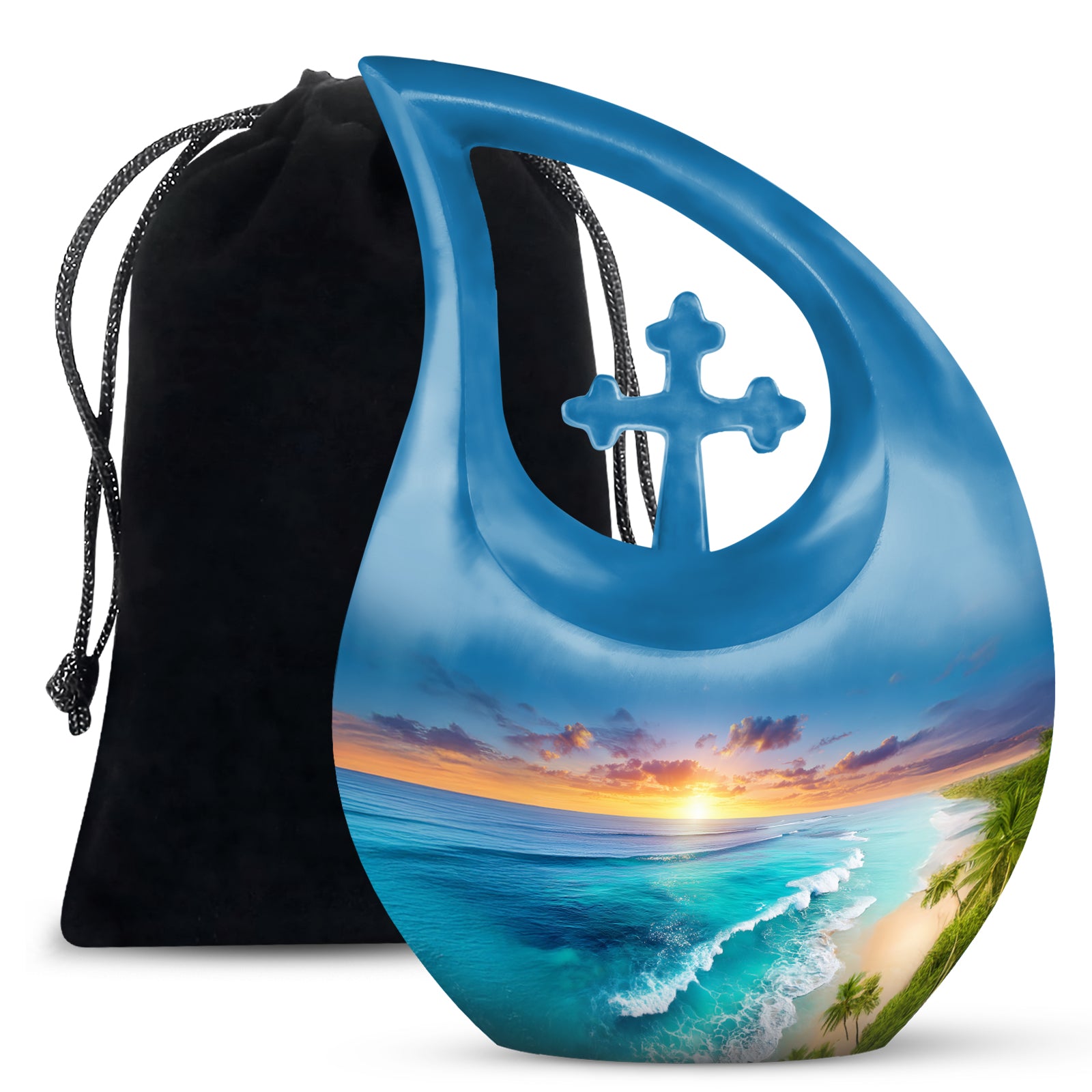 Blue Ocean Waves Funeral Urn For Ashes - Urn For Men & Women