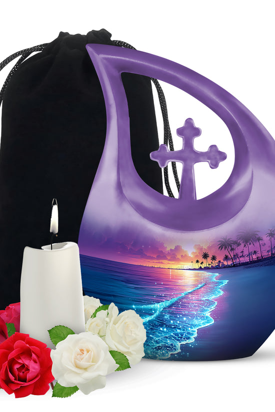 Purple Night Memorial Urn For Ashes - Beach Themed Urn For Funeral