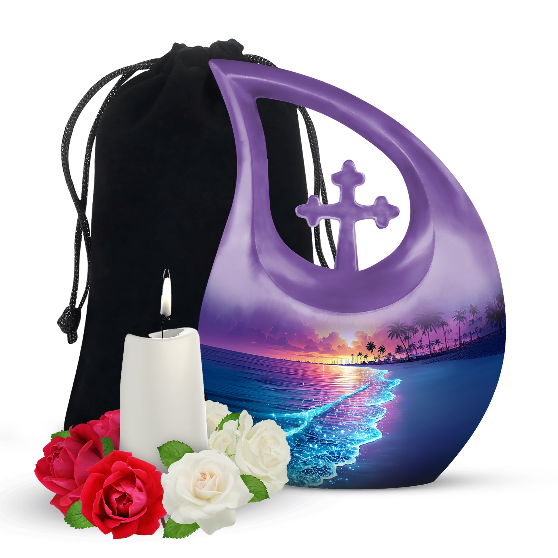 Purple Night Memorial Urn For Ashes - Beach Themed Urn For Funeral