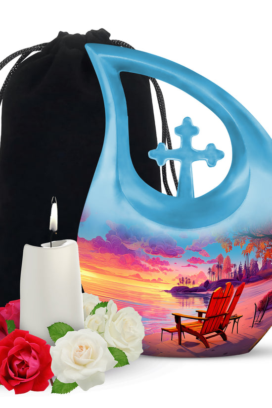 Beach Resting Place Urn For Men - Pink Memorial Ashes Urn For Funeral