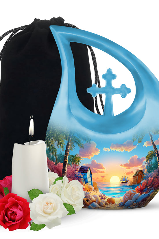 Animated Beach Funeral Urn For Ashes - Seashell Memorial Urn For Ashes