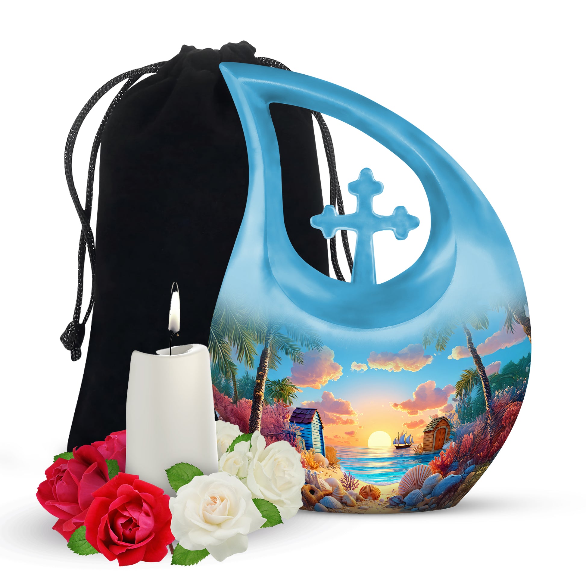 Animated Beach Funeral Urn For Ashes - Seashell Memorial Urn For Ashes