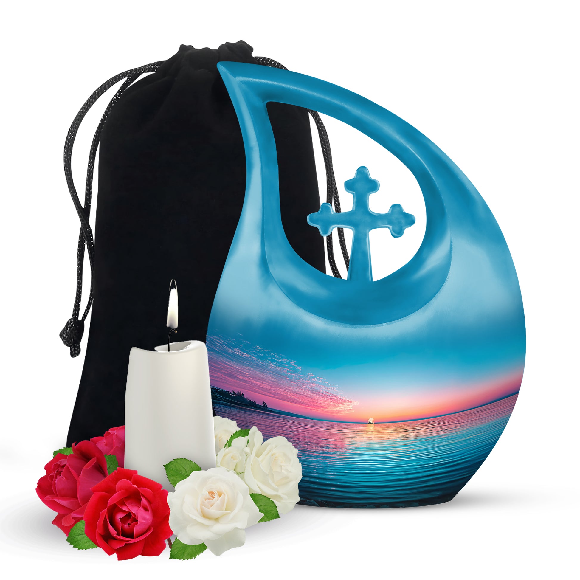 Blue Ocean Memorial Urn For Funeral - Sunset Cremation Urn For Ashes