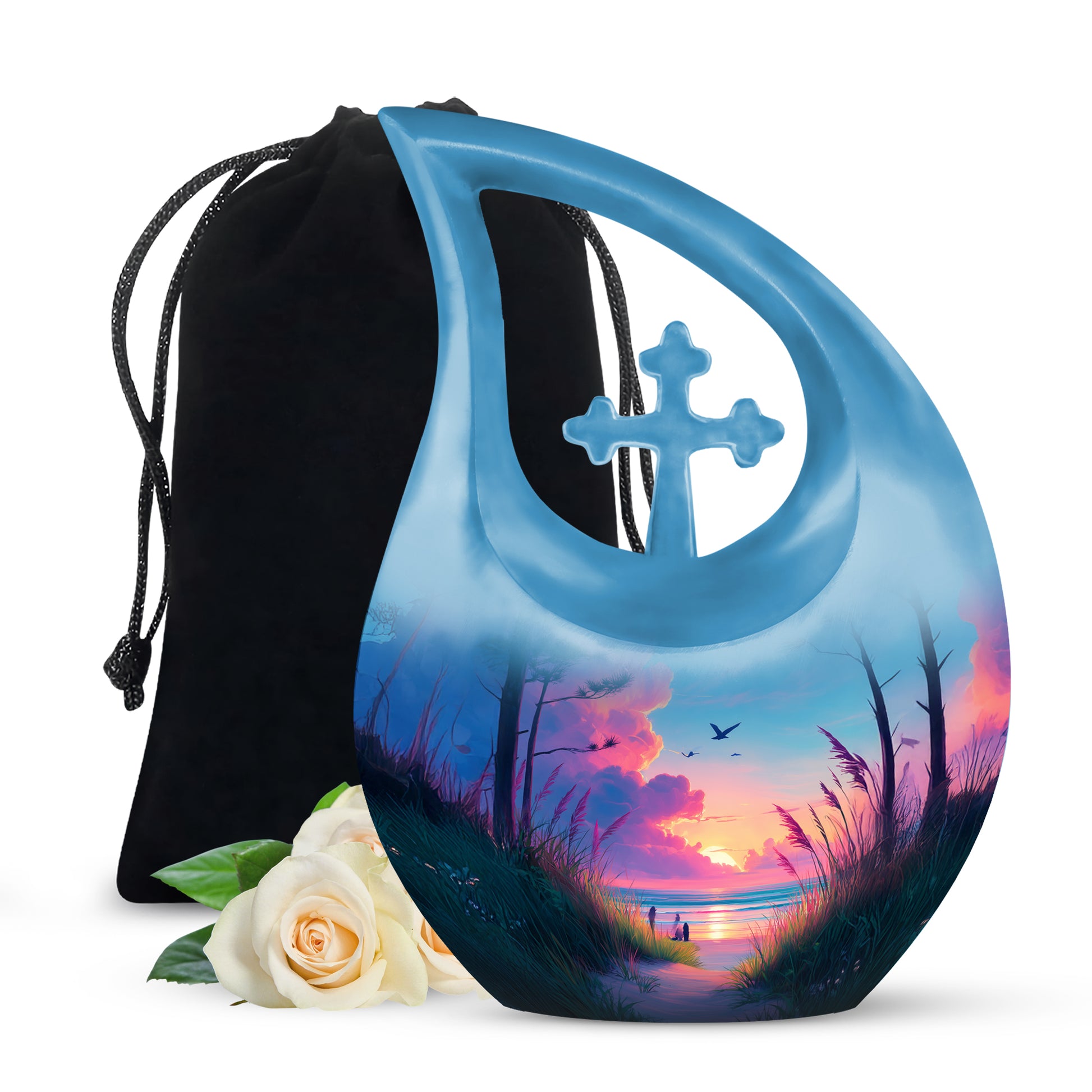 Beach Memorial Ashes Urn For Men - Pink Sunset Urn For Ashes