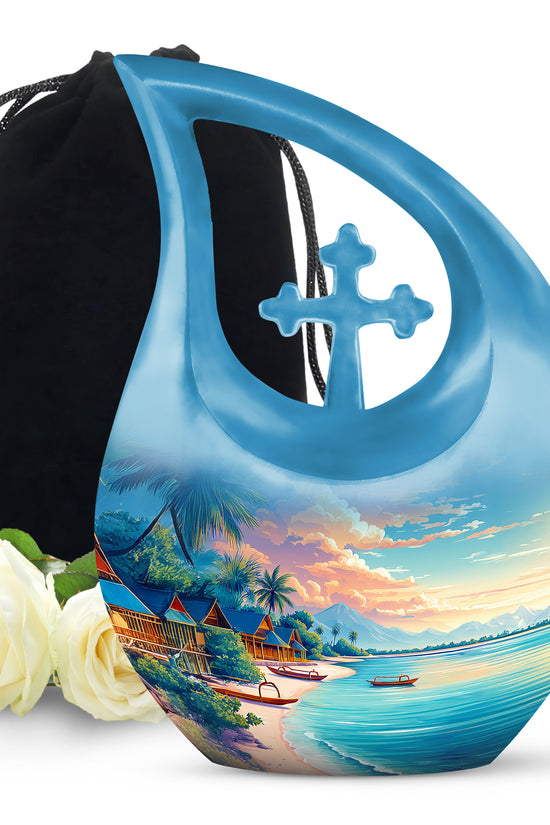 Tropical Beach Cremation Urn - Artistic Funeral Urn For Adult Ashes