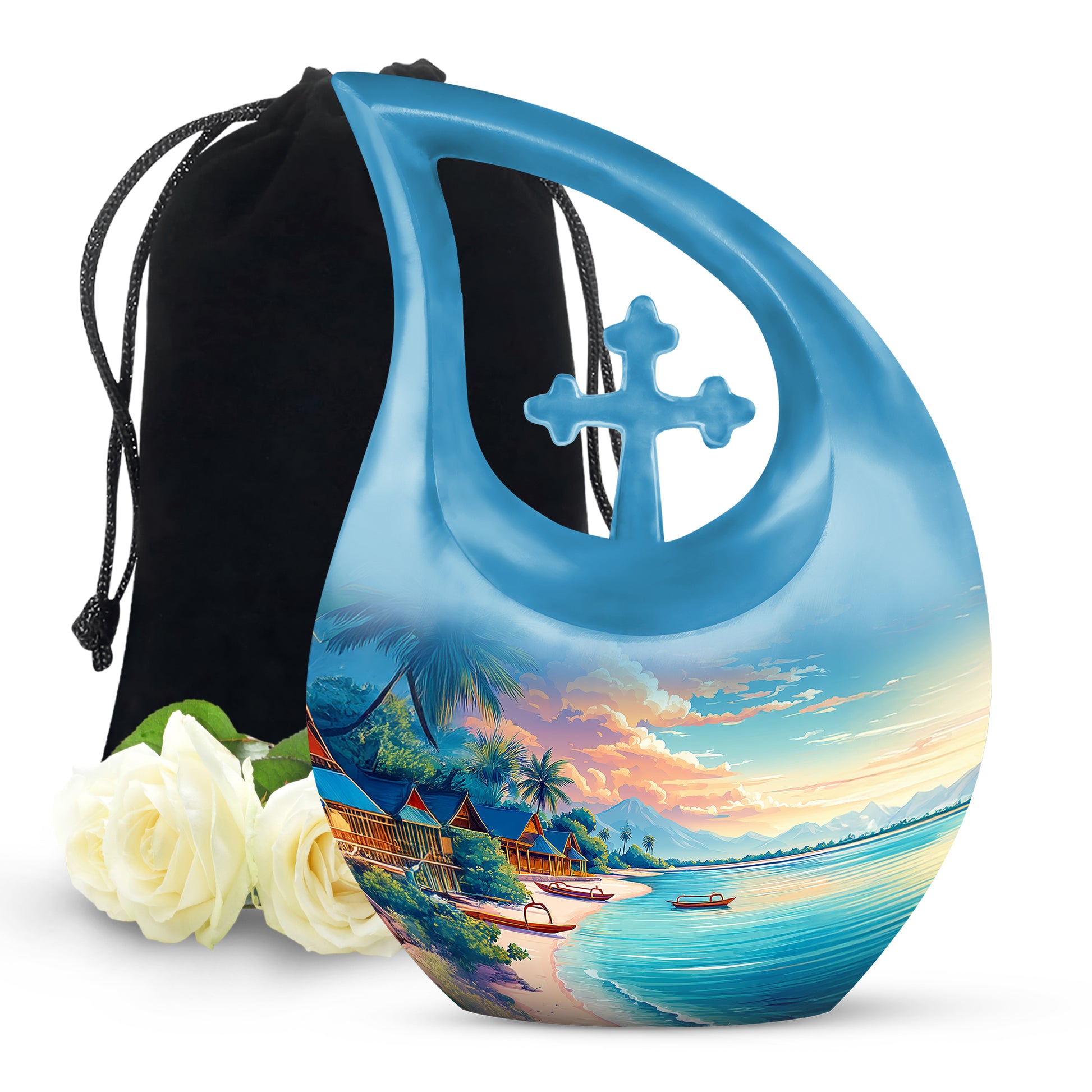 Tropical Beach Cremation Urn - Artistic Funeral Urn For Adult Ashes