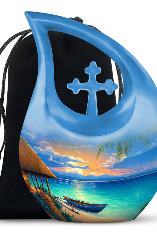 Tropical Boat Memorial Urn - Peaceful Beach Cremation Urn For Human Ashes