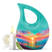 Radiant Beach Memorial Cremation Urns - Teal 10-inch, 200 cu in - Yatskia