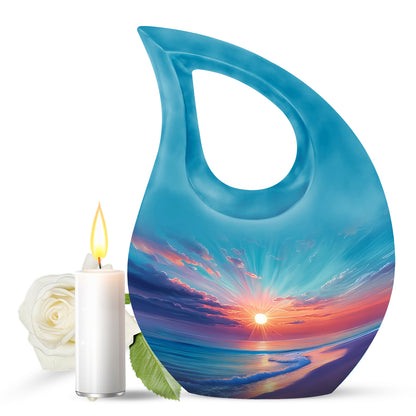 Harmonious Beach Cremation Urns for Human Ashes - Teal 10-inch - Yatskia